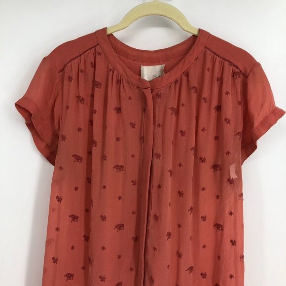 Aritzia Wilfred  Le Fou Peach Short Sleeve Embroidered 1/2 Button Midi Dress XS - Picture 3 of 13